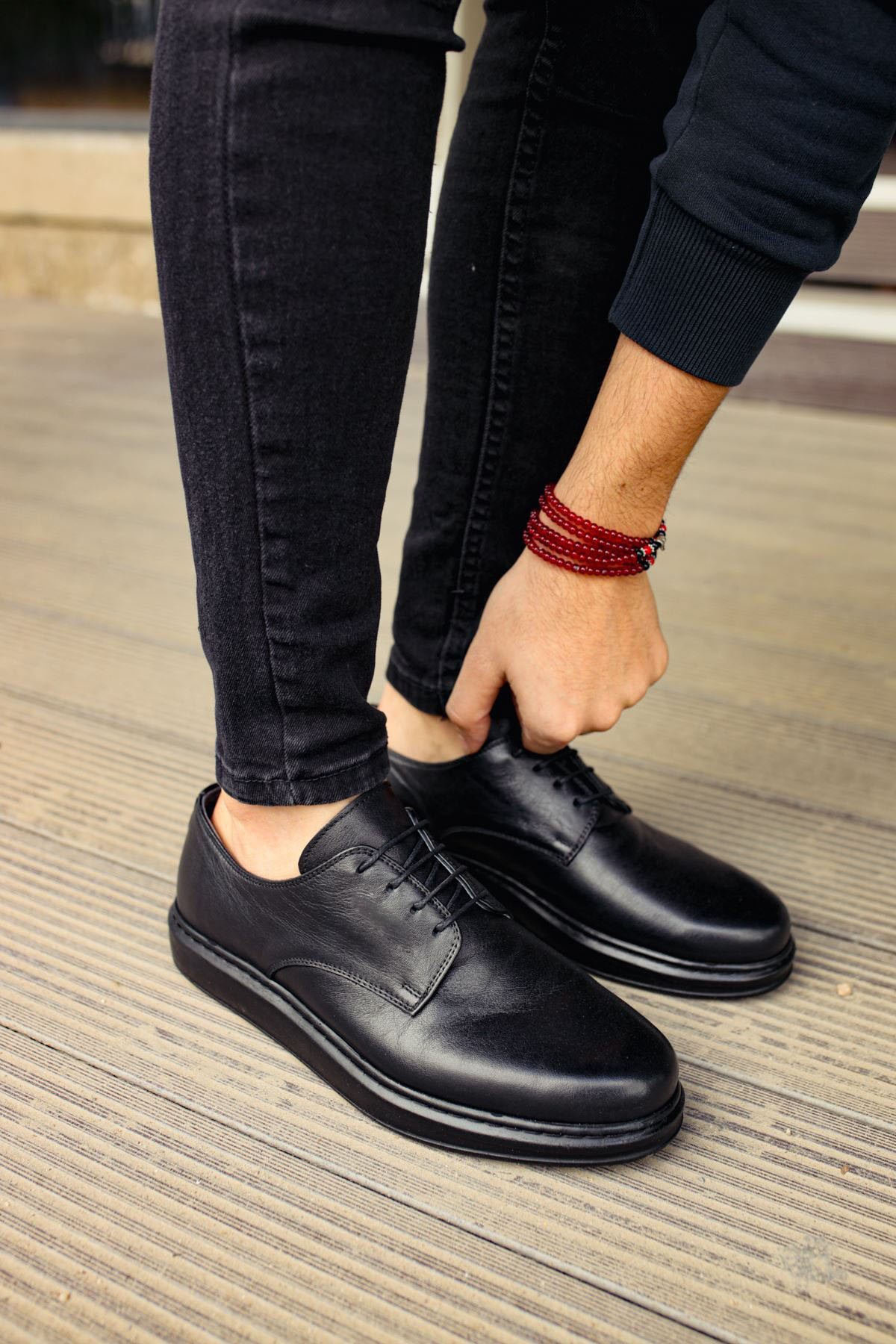 MN003 - DST Classica Pelle Di Cuoio Erkek Ayakkabı SIYAH