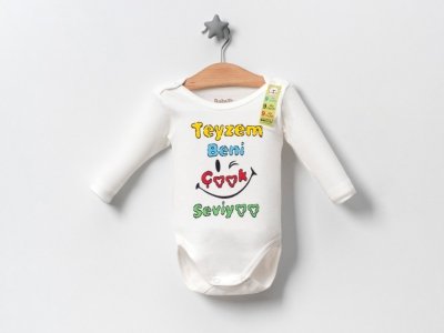 ❄️ Kışlık Teyzem Beni Çok Seviyor Özel Tasarım Baskılı Uzun Kollu Zıbın | Yumuşacık ve Sıcak Tutan Pamuk Body