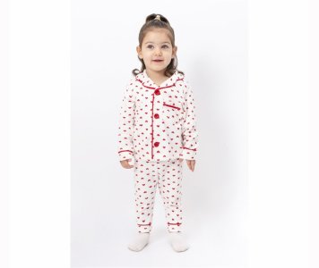 9-24 Ay Kız Bebek Pijama | Saf Pamuk Kalp Baskılı Modeli
